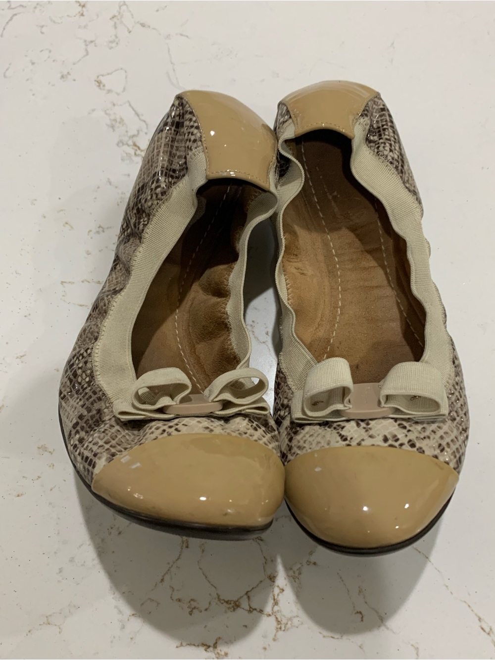 Salvatore Ferragamo Elastic My Paris Snake Print Bow Ballet Flats Shoes Size 7